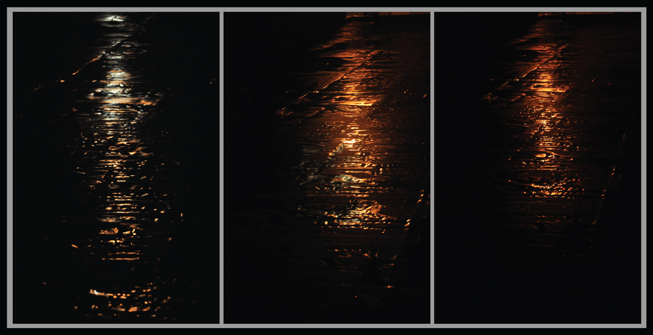 Photography series of orange light on a black background